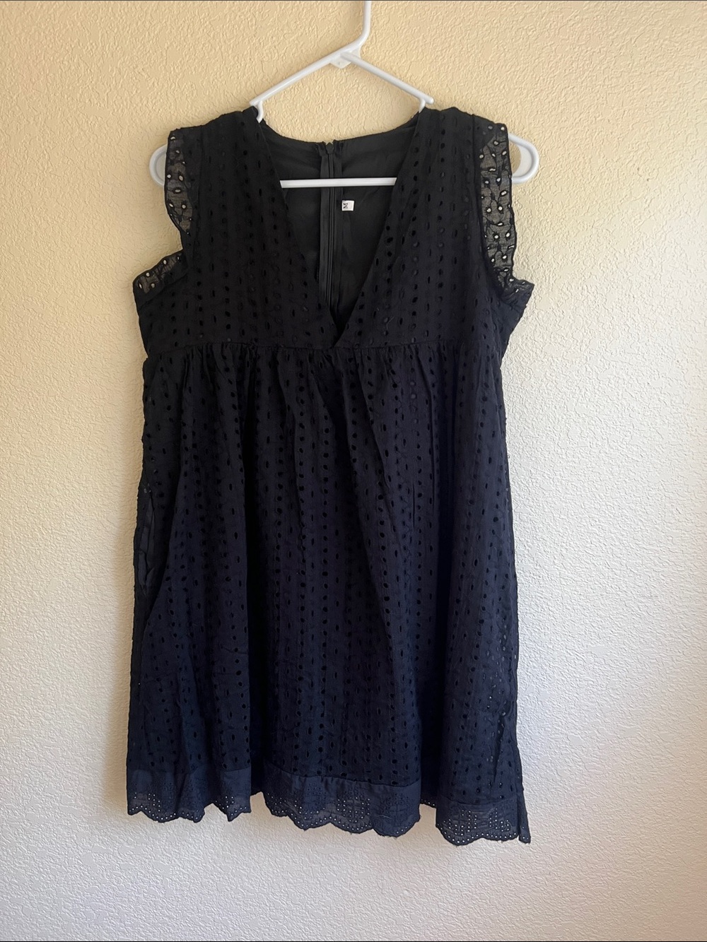 Women's Black Eyelet V-Neck Mini Dress
